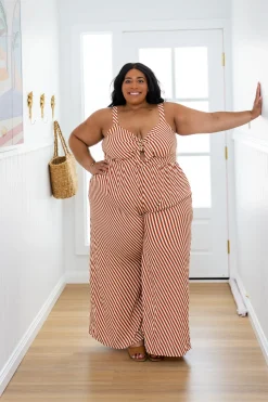 Proud Poppy Clothing Christina Jumpsuit in Candy Stripe Rust CandyStripeRust Clearance