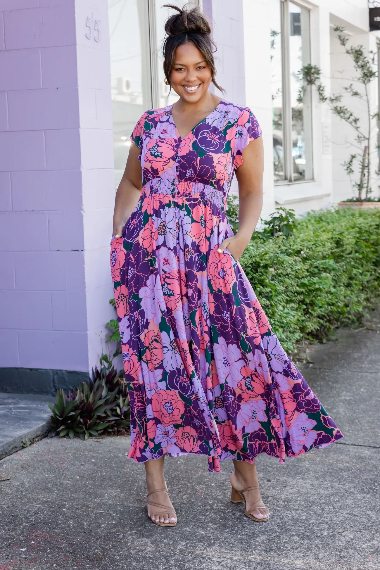 Proud Poppy Clothing Ellie Floral Maxi Dress in Purple Hot