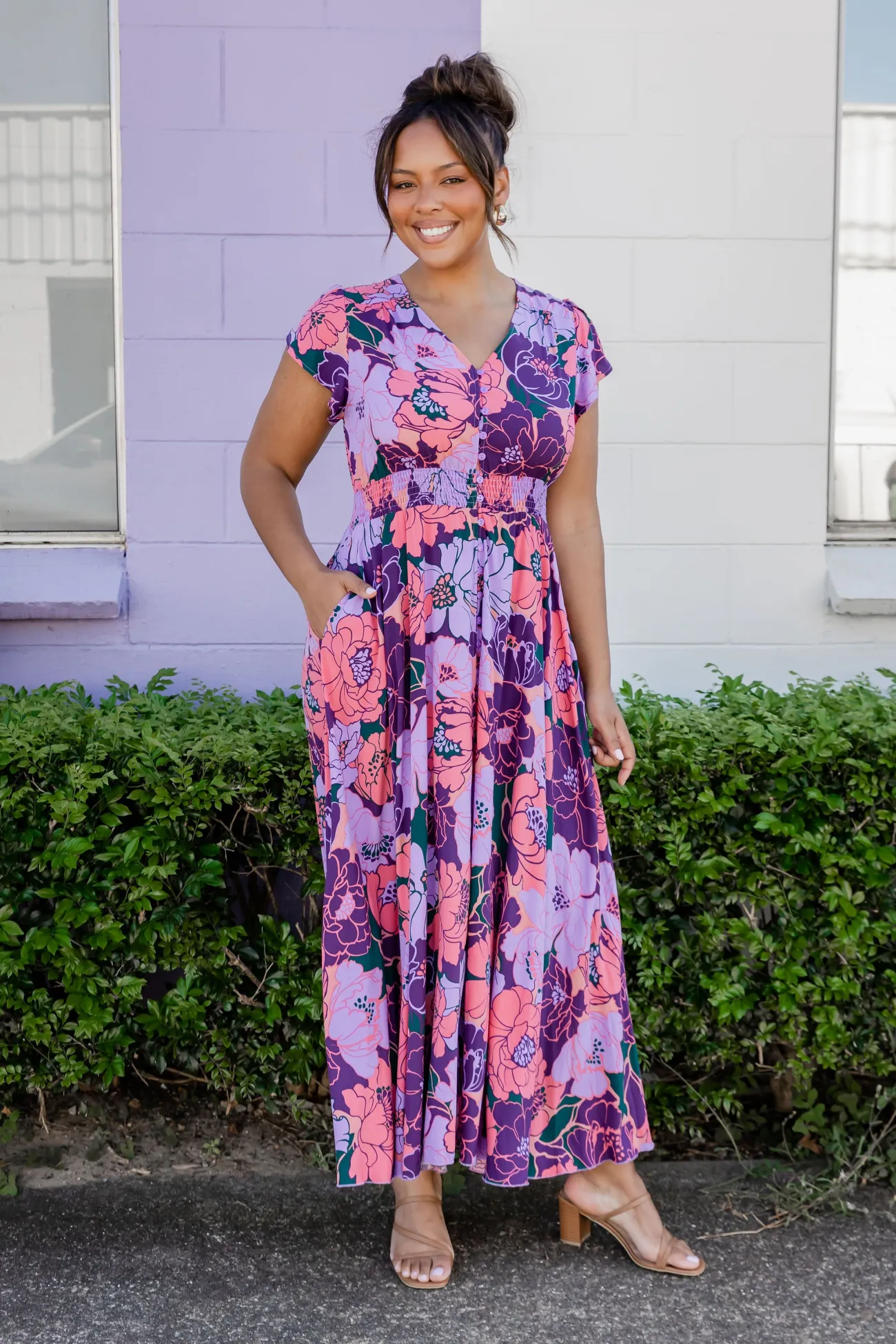 Proud Poppy Clothing Ellie Floral Maxi Dress in Purple Hot