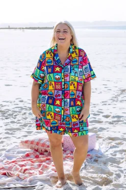 Proud Poppy Clothing Mistletoe Shirt & Shorts Pyjama Set in Christmas Checkers by Kasey Rainbow Outlet
