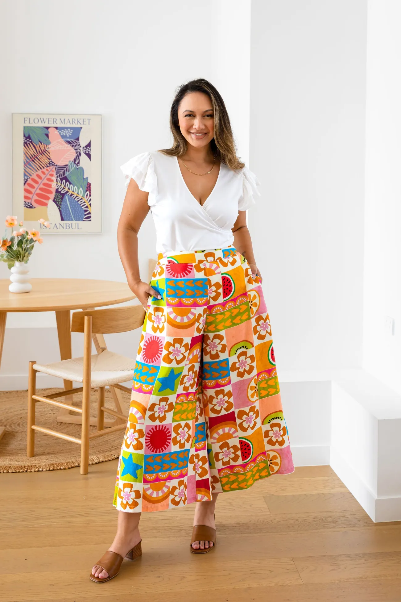 Proud Poppy Clothing Noah Linen Blend Cropped Pants in Summer Crush SummerCrush Discount