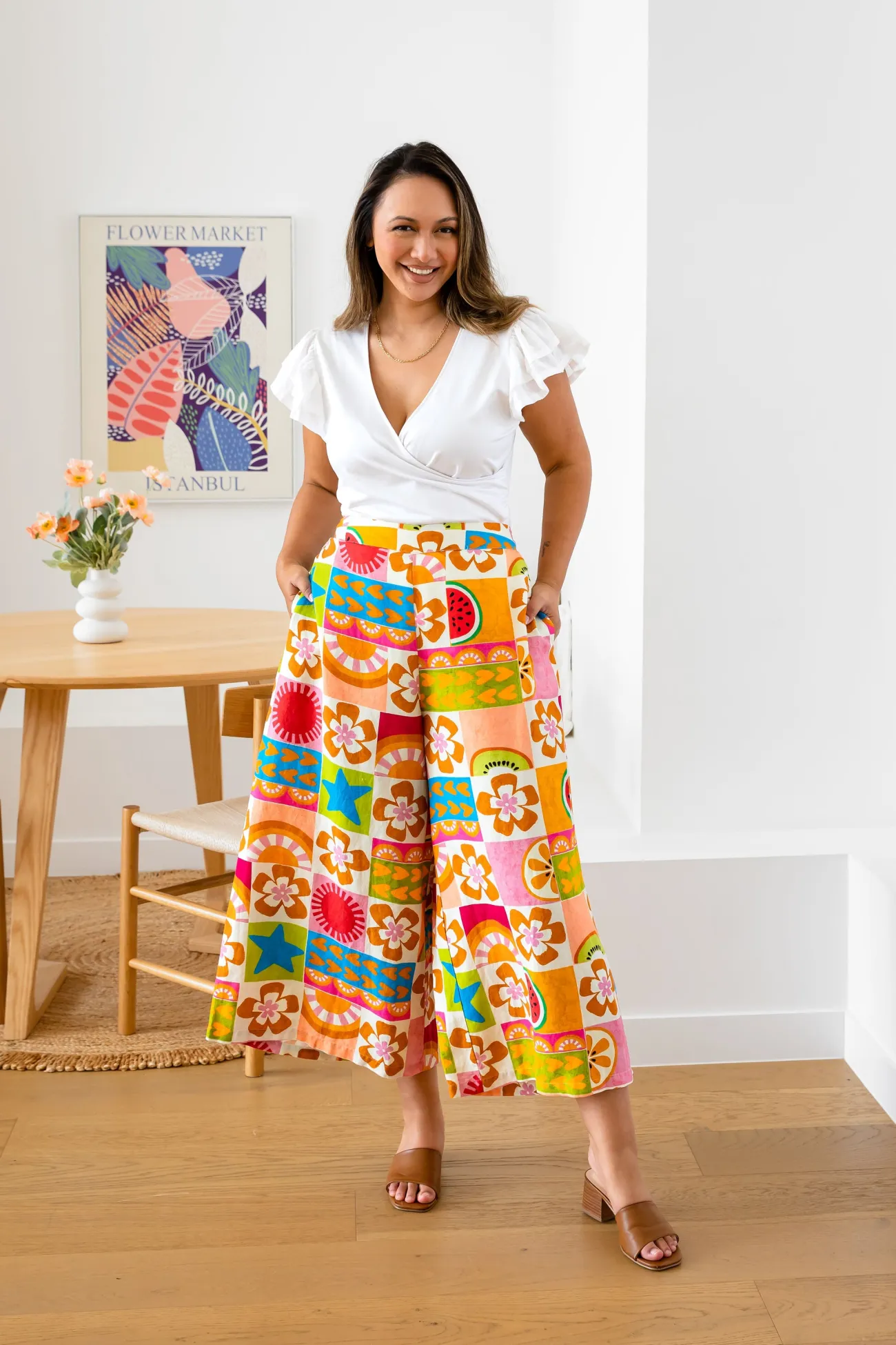 Proud Poppy Clothing Noah Linen Blend Cropped Pants in Summer Crush SummerCrush Discount