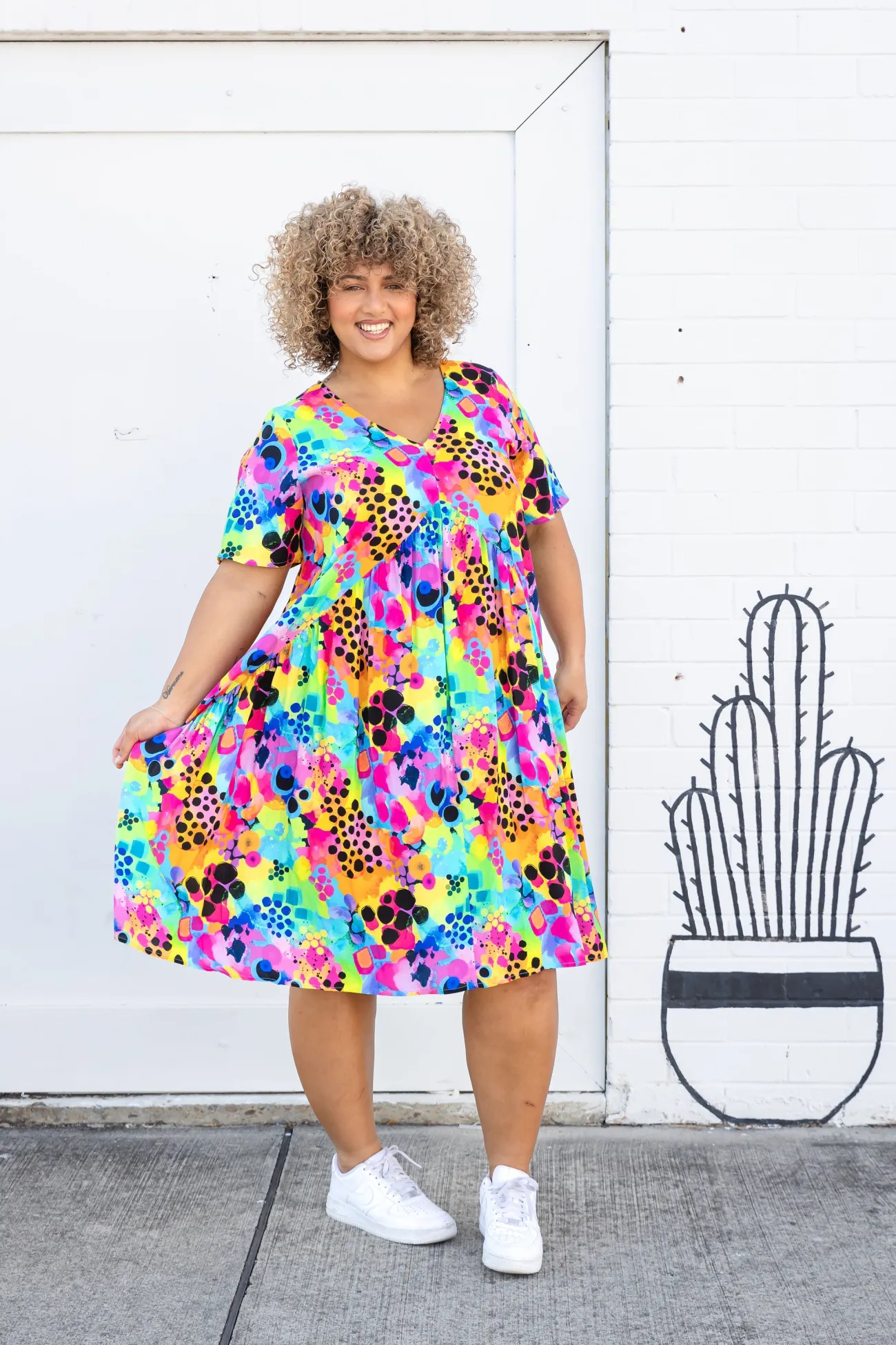 Proud Poppy Clothing Peak Dress in Messy Mind by Kasey Rainbow New