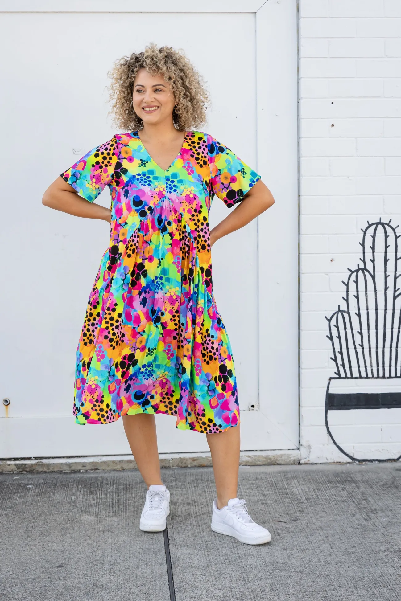Proud Poppy Clothing Peak Dress in Messy Mind by Kasey Rainbow New