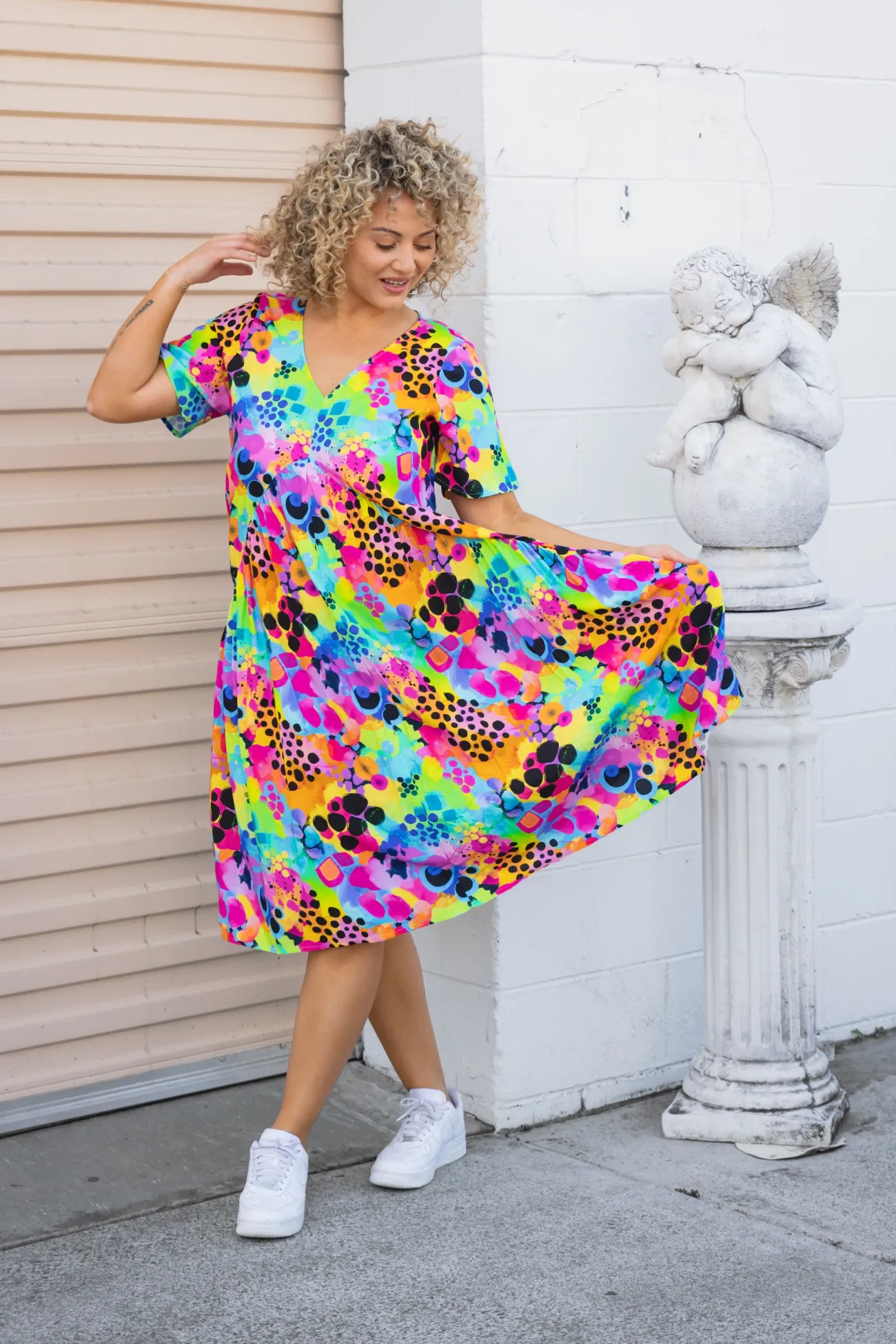 Proud Poppy Clothing Peak Dress in Messy Mind by Kasey Rainbow New