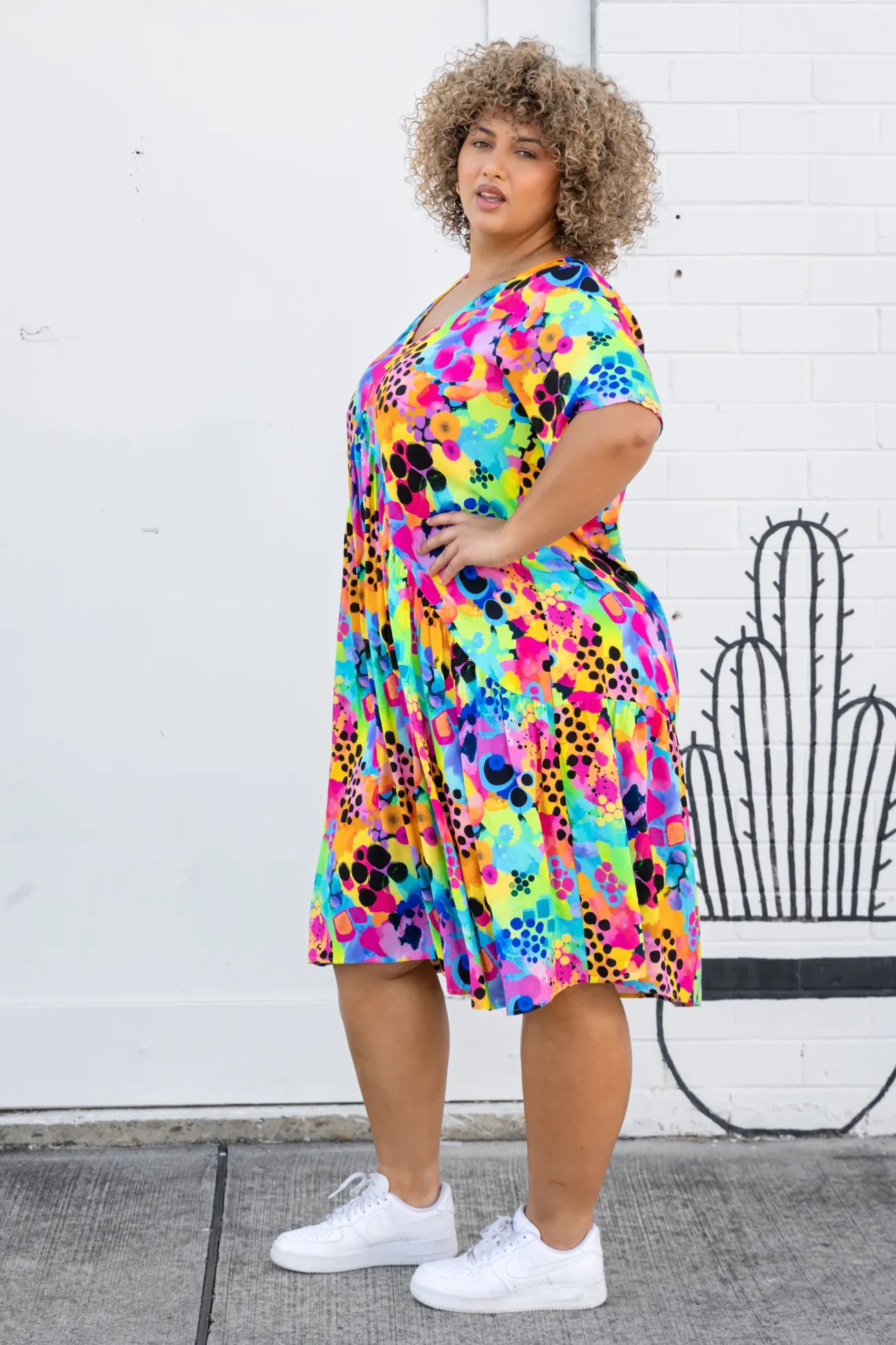 Proud Poppy Clothing Peak Dress in Messy Mind by Kasey Rainbow New