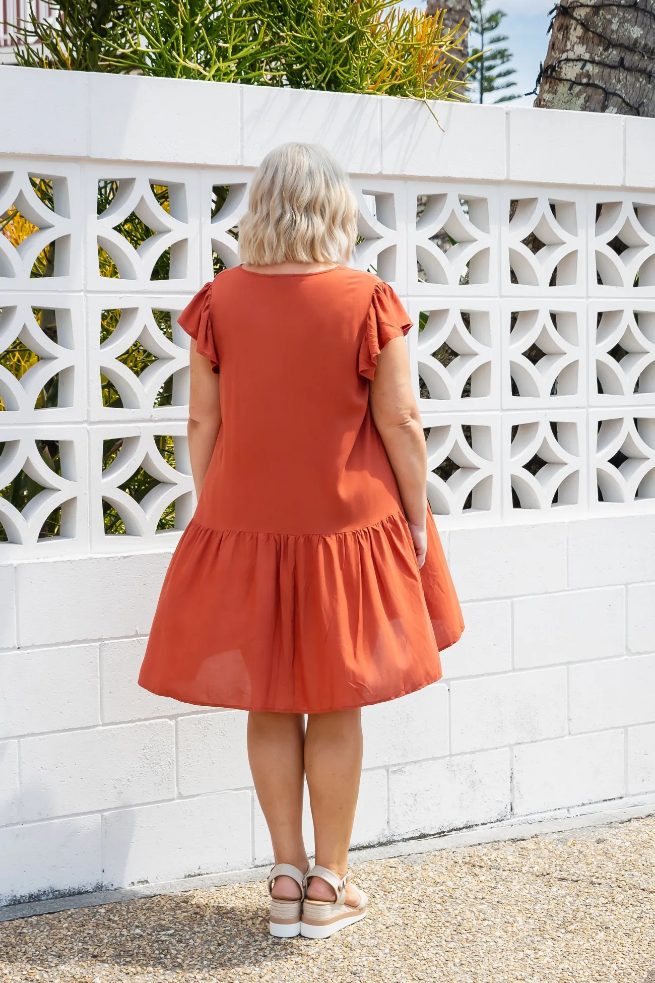 Proud Poppy Clothing Peak Frill Party Dress in Rust New