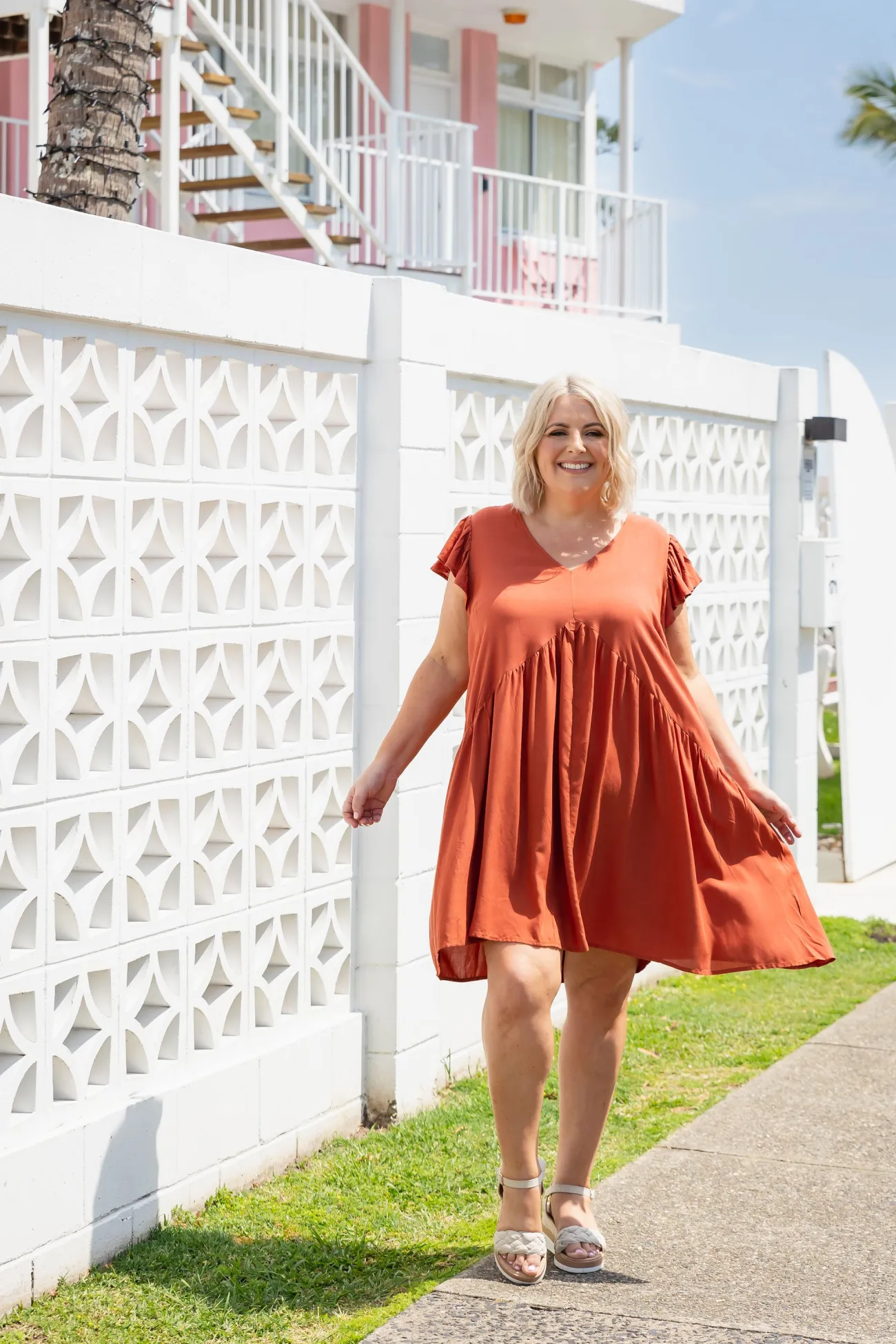 Proud Poppy Clothing Peak Frill Party Dress in Rust New