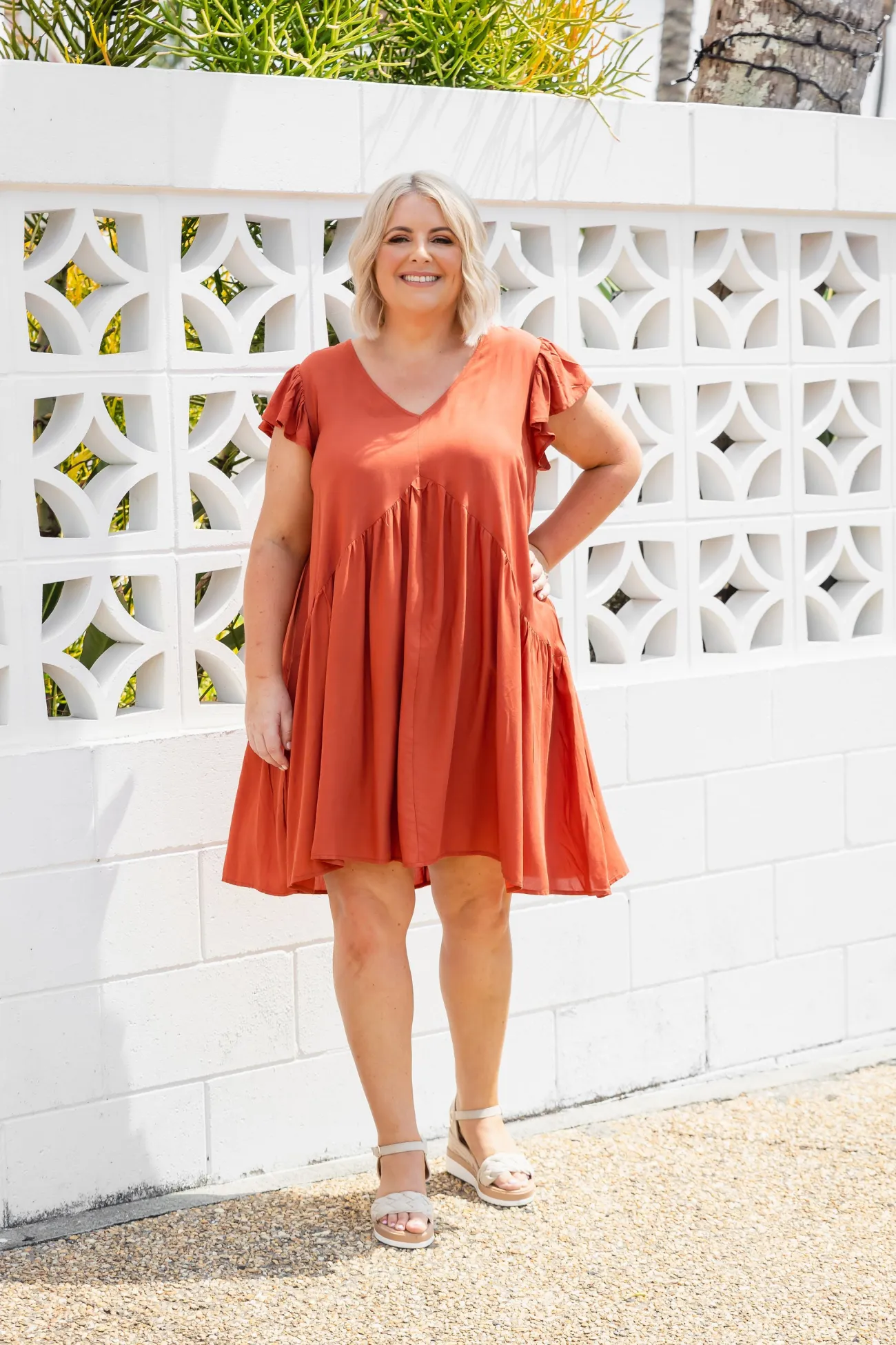 Proud Poppy Clothing Peak Frill Party Dress in Rust New