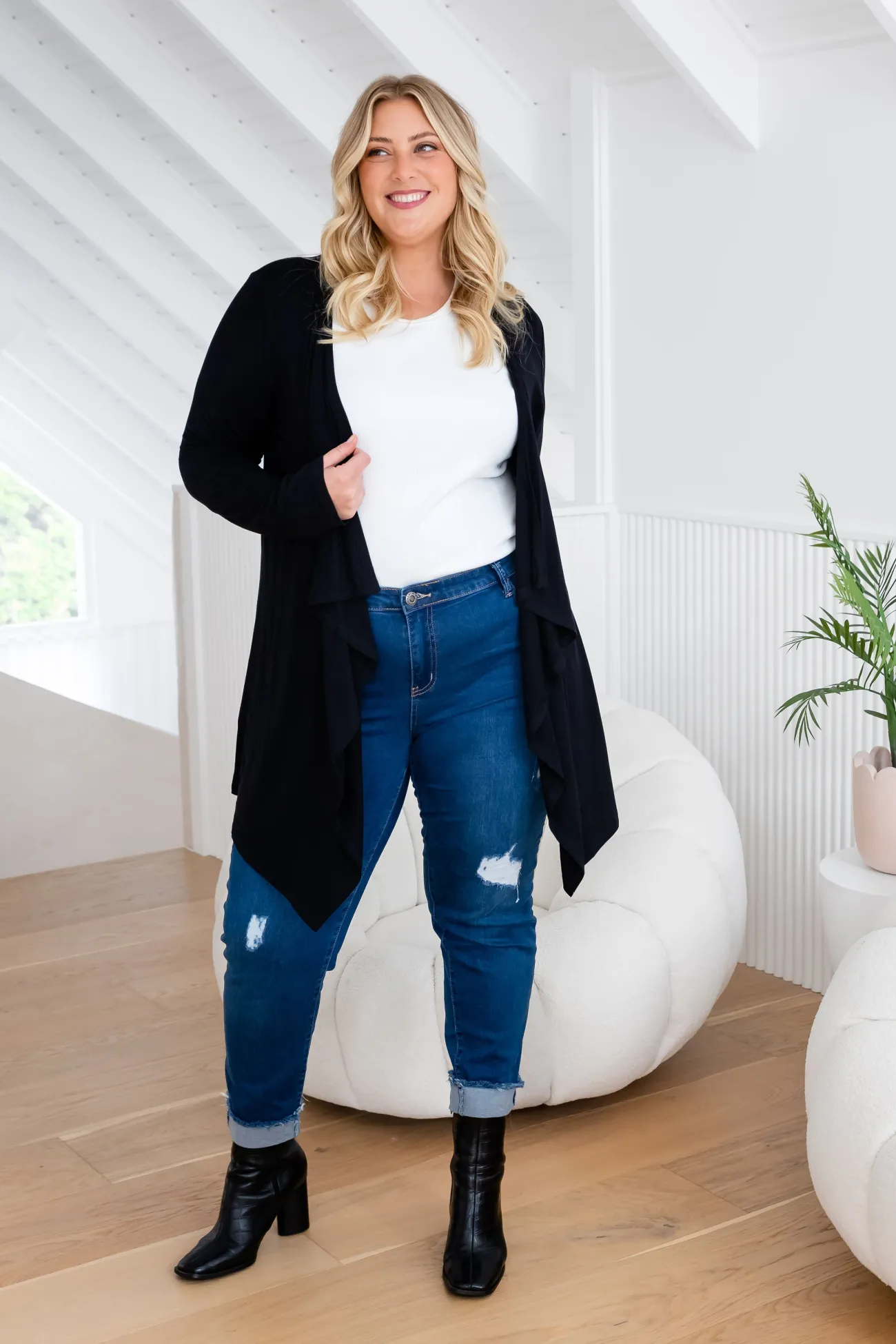Proud Poppy Clothing Penelope Waterfall Modal Cardi in Black Fashion