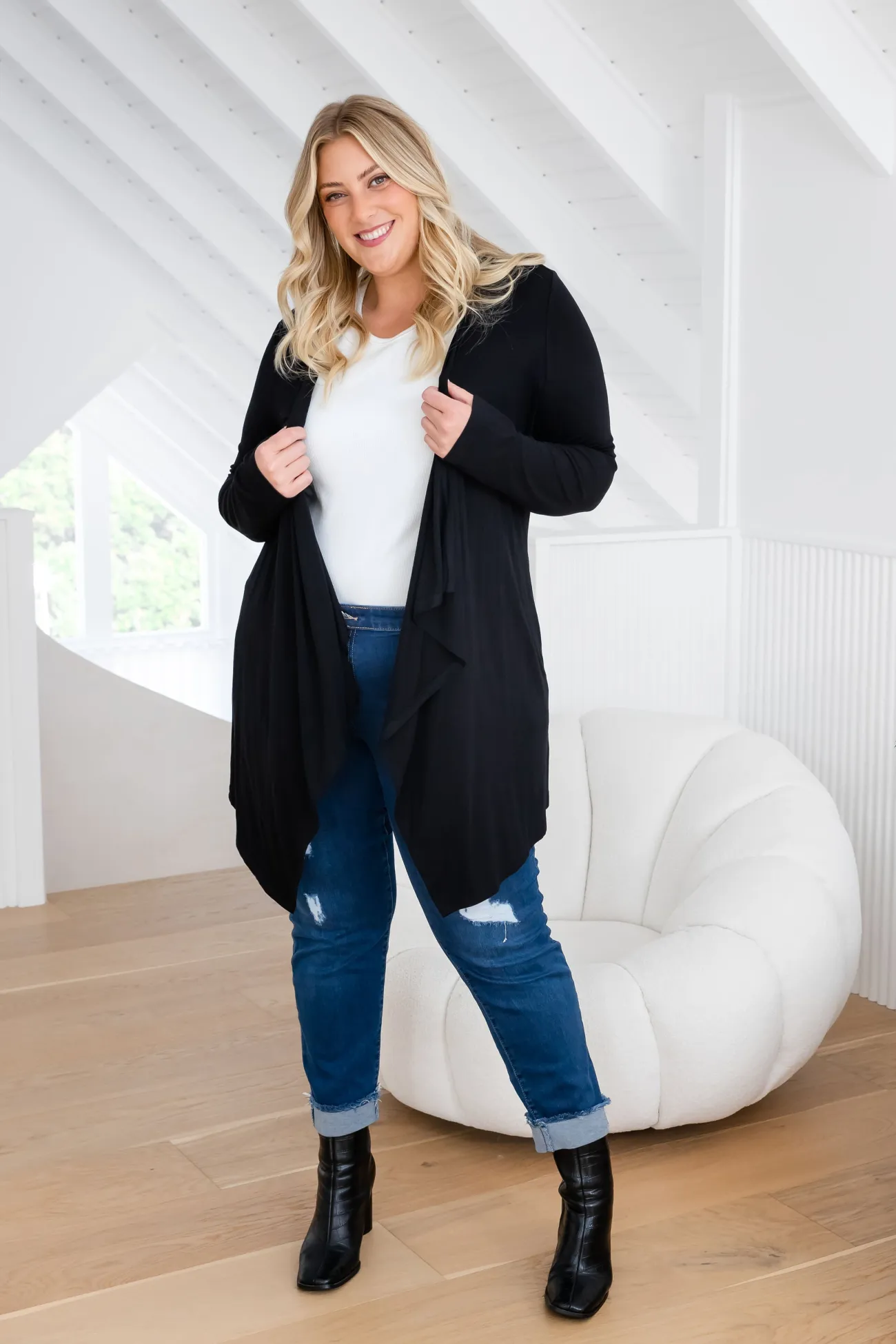 Proud Poppy Clothing Penelope Waterfall Modal Cardi in Black Fashion