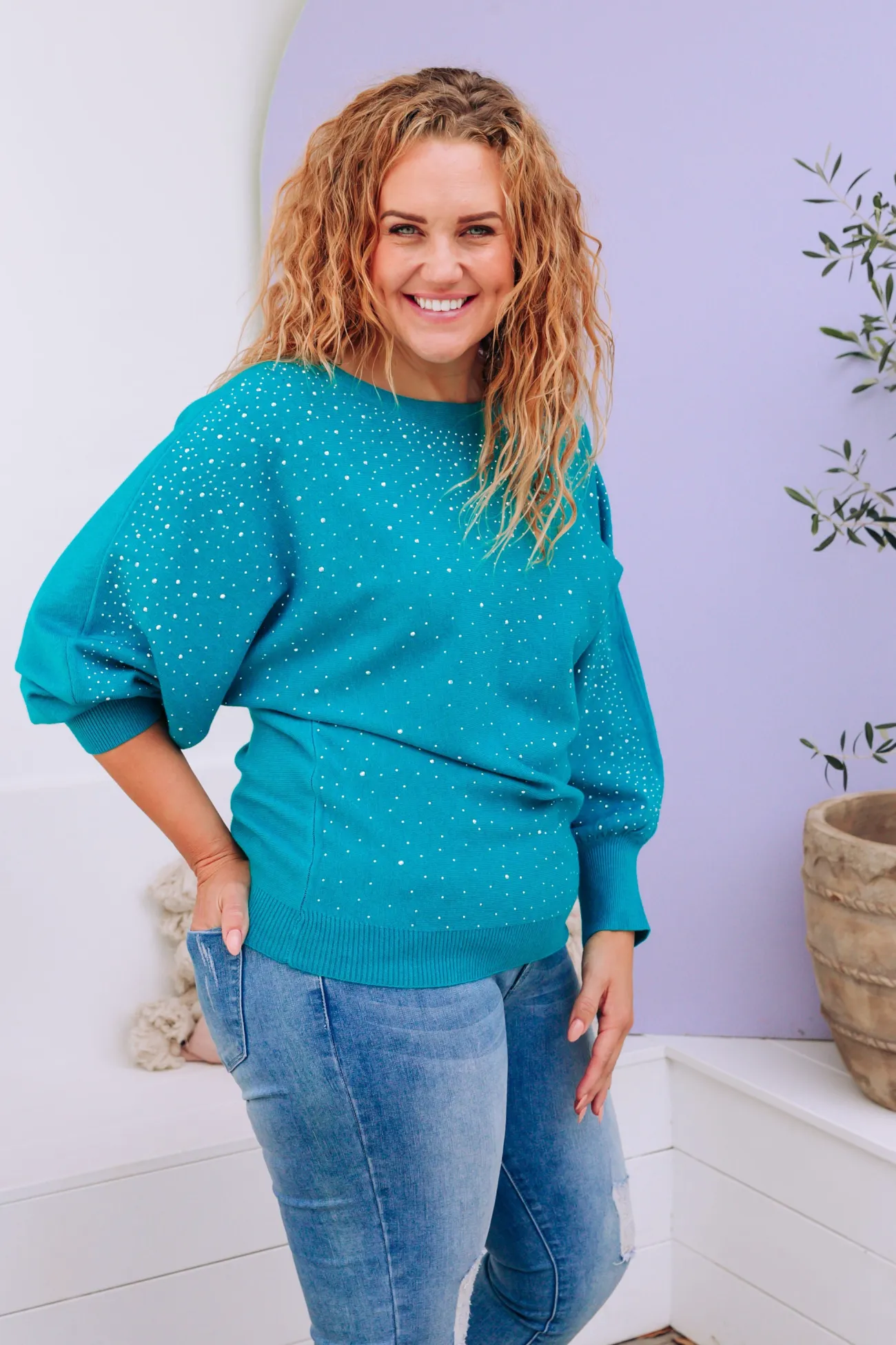 Proud Poppy Clothing Twinkle Embellished Knit in Turquoise Fashion
