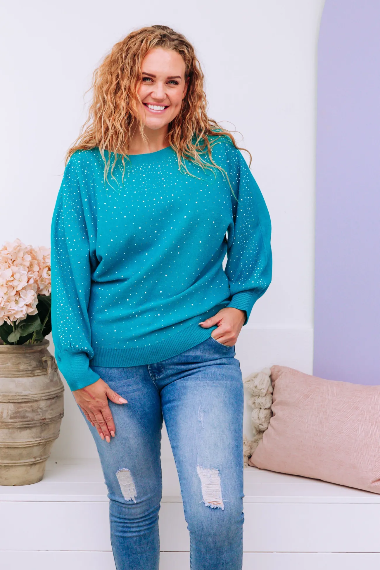Proud Poppy Clothing Twinkle Embellished Knit in Turquoise Fashion