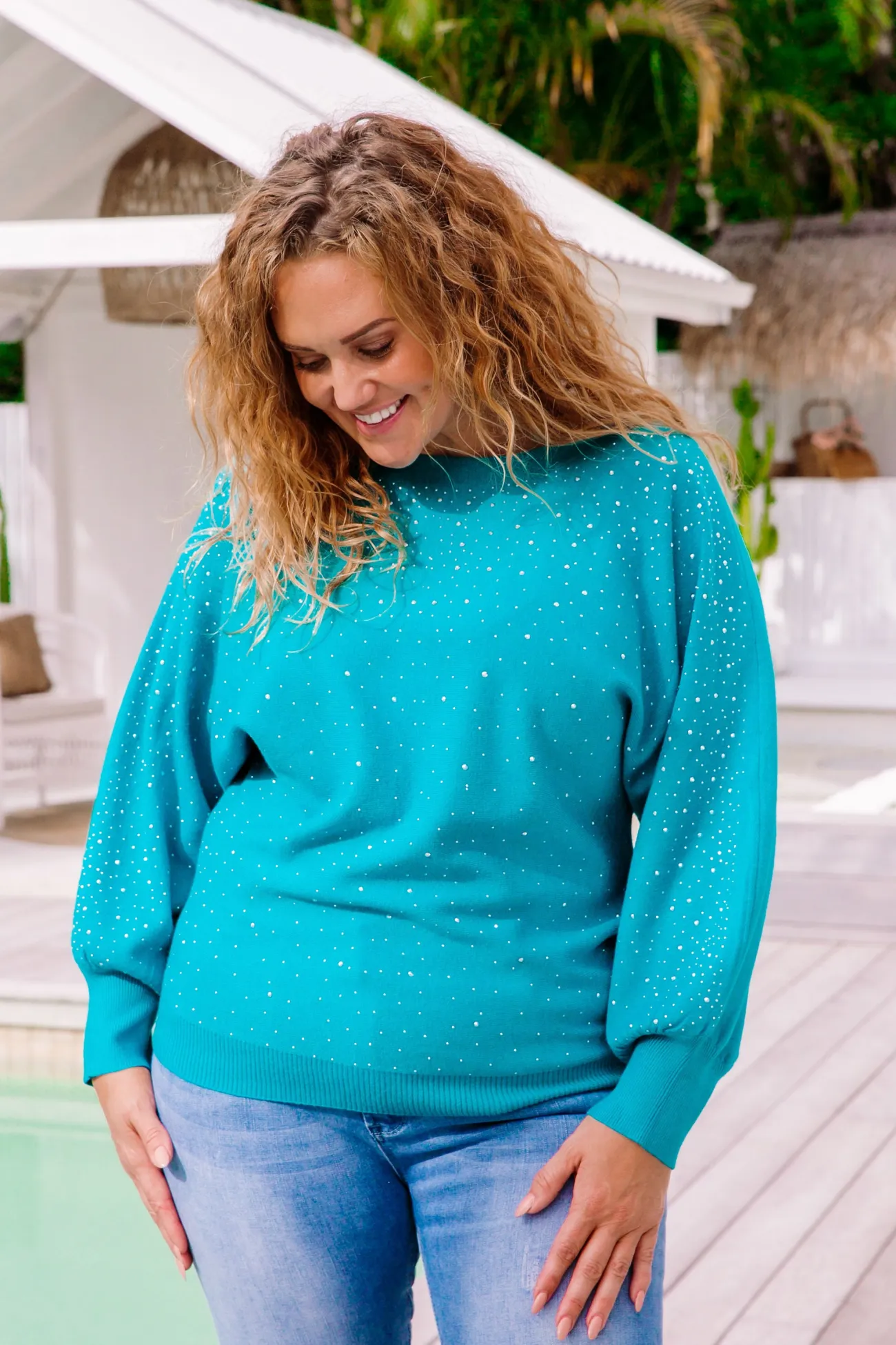 Proud Poppy Clothing Twinkle Embellished Knit in Turquoise Fashion