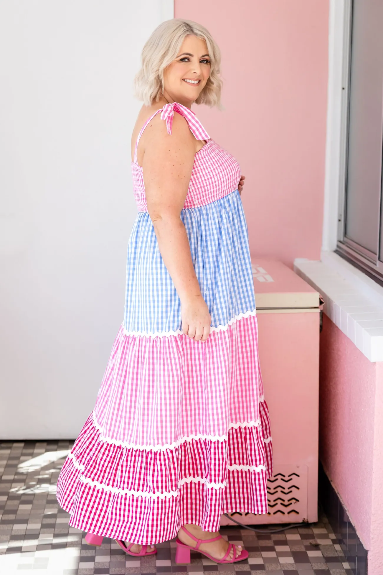 Proud Poppy Clothing Allegra Maxi Dress in Gingham Mix GinghamMix Discount