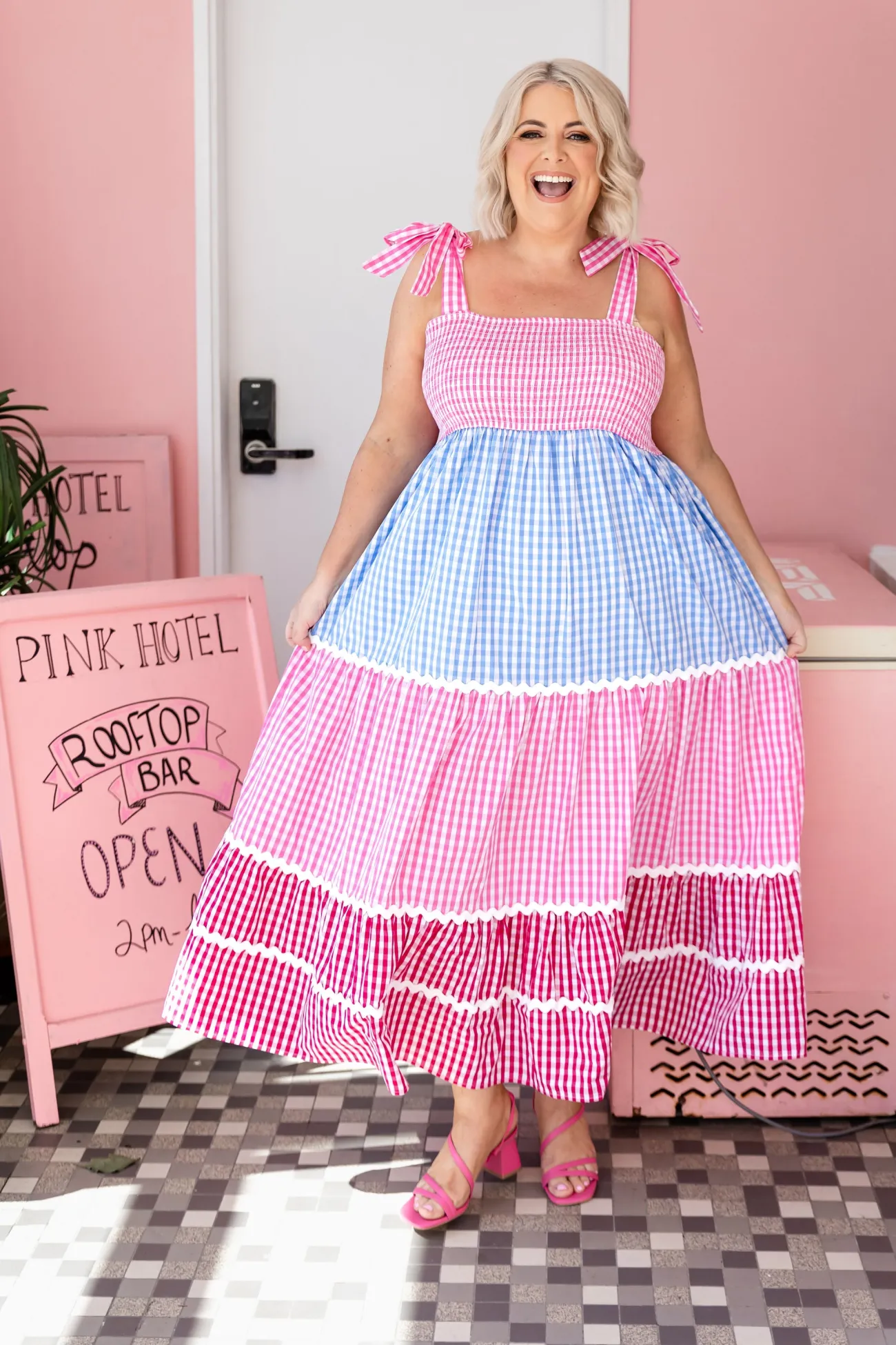 Proud Poppy Clothing Allegra Maxi Dress in Gingham Mix GinghamMix Discount
