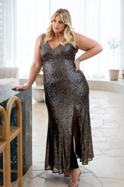 Proud Poppy Clothing Anastasia Sequin Maxi Dress in Black & Bronze New