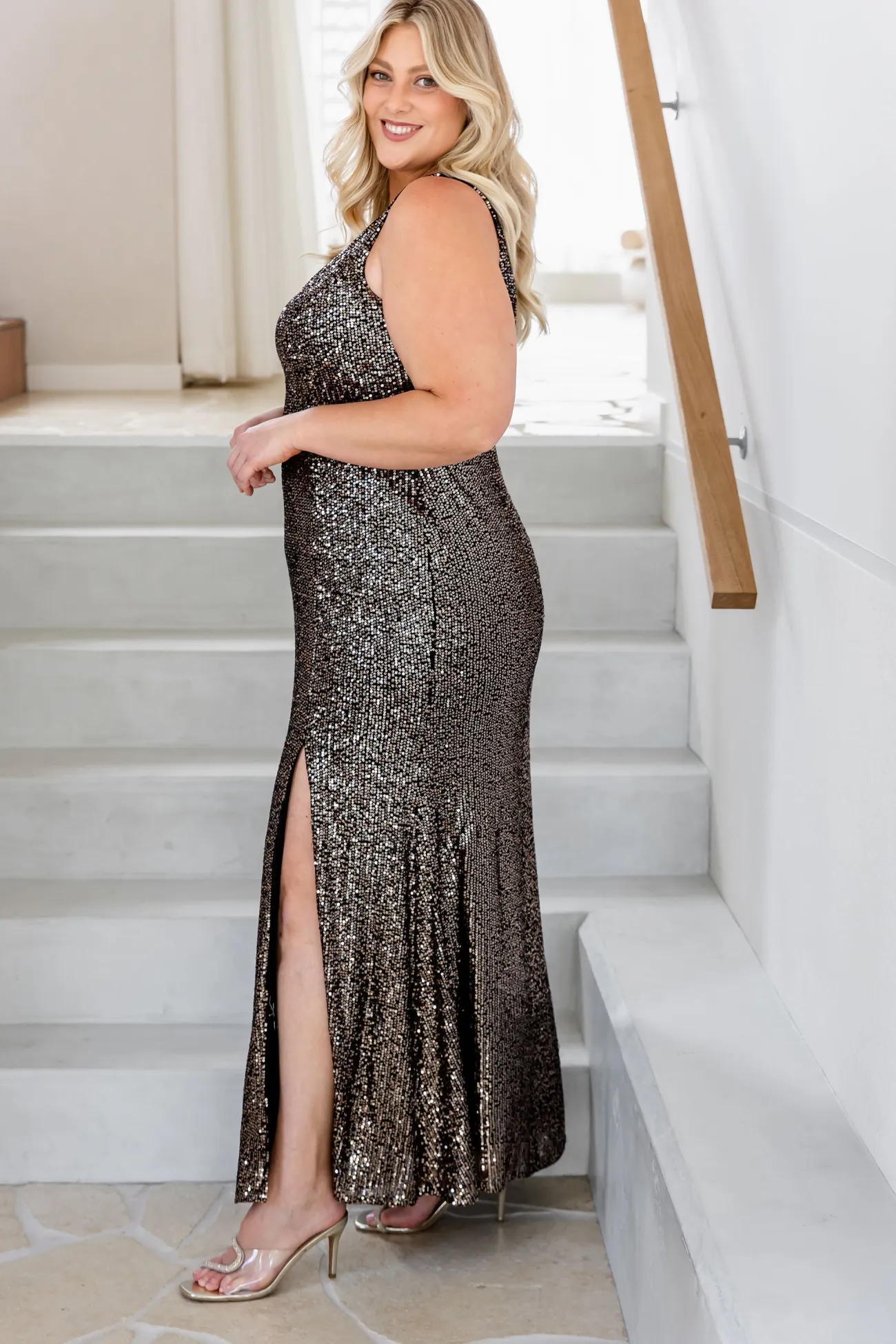 Proud Poppy Clothing Anastasia Sequin Maxi Dress in Black & Bronze New