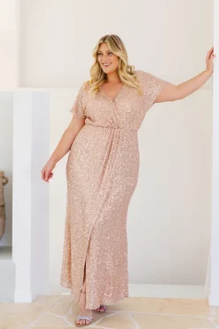 Proud Poppy Clothing Arabella Sequin Maxi Dress in Light Bronze Sale