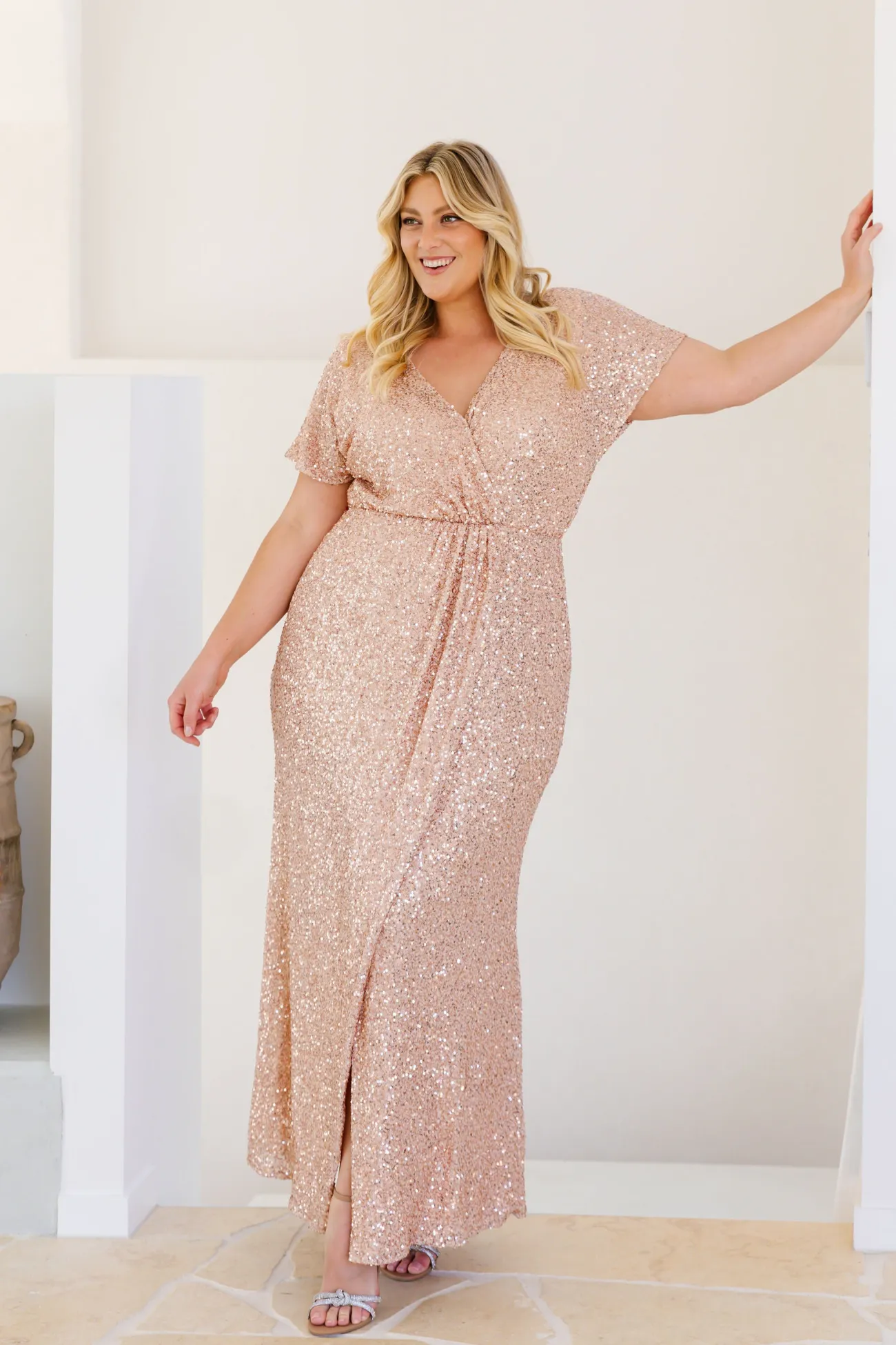 Proud Poppy Clothing Arabella Sequin Maxi Dress in Light Bronze Sale