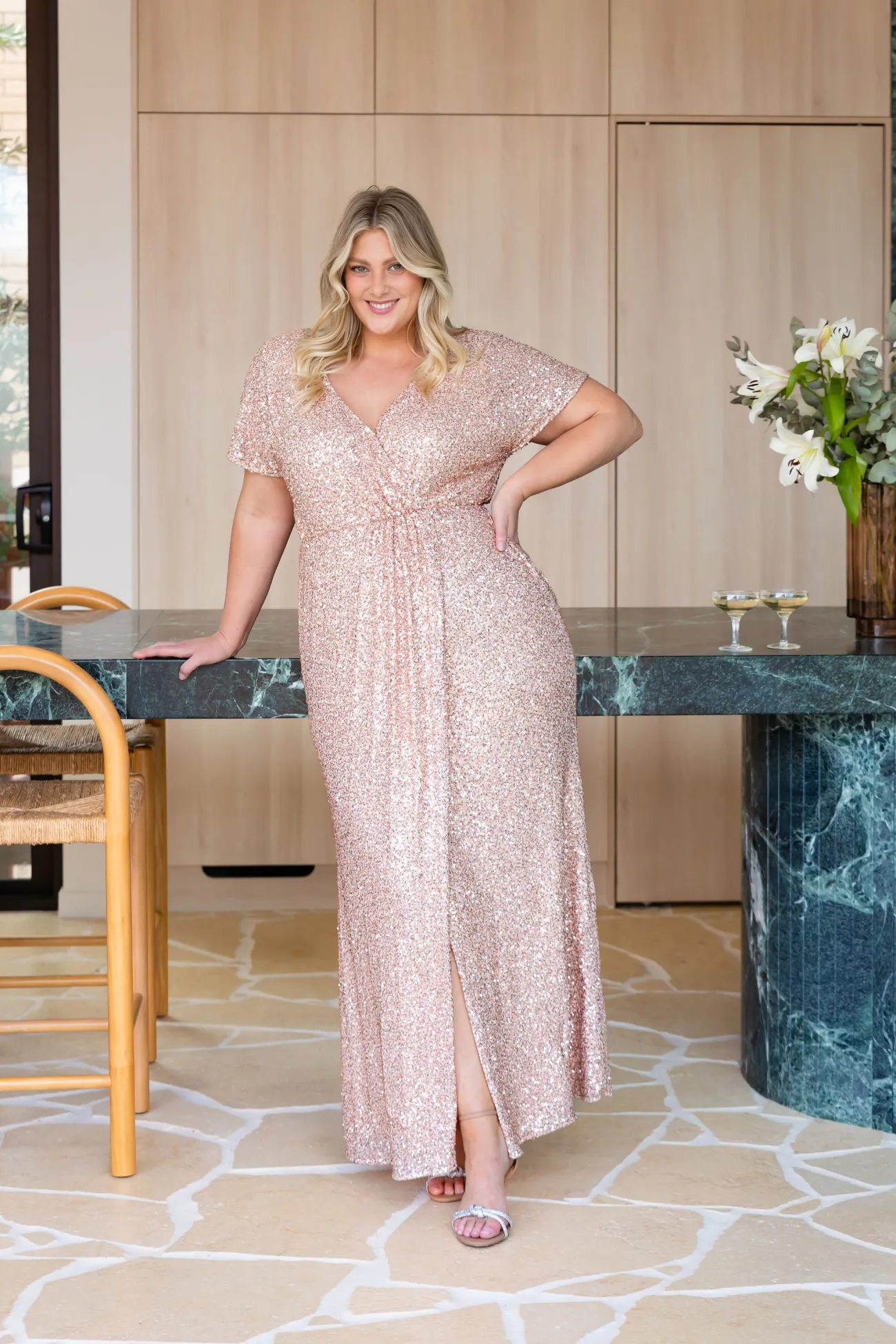 Proud Poppy Clothing Arabella Sequin Maxi Dress in Light Bronze Sale