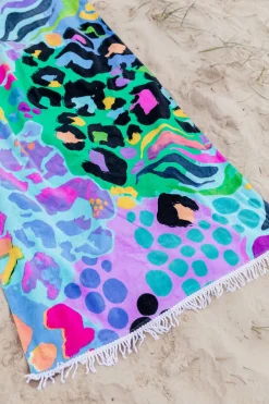 Proud Poppy Clothing Beach Towel in Electric Leopard by Kasey Rainbow Clearance