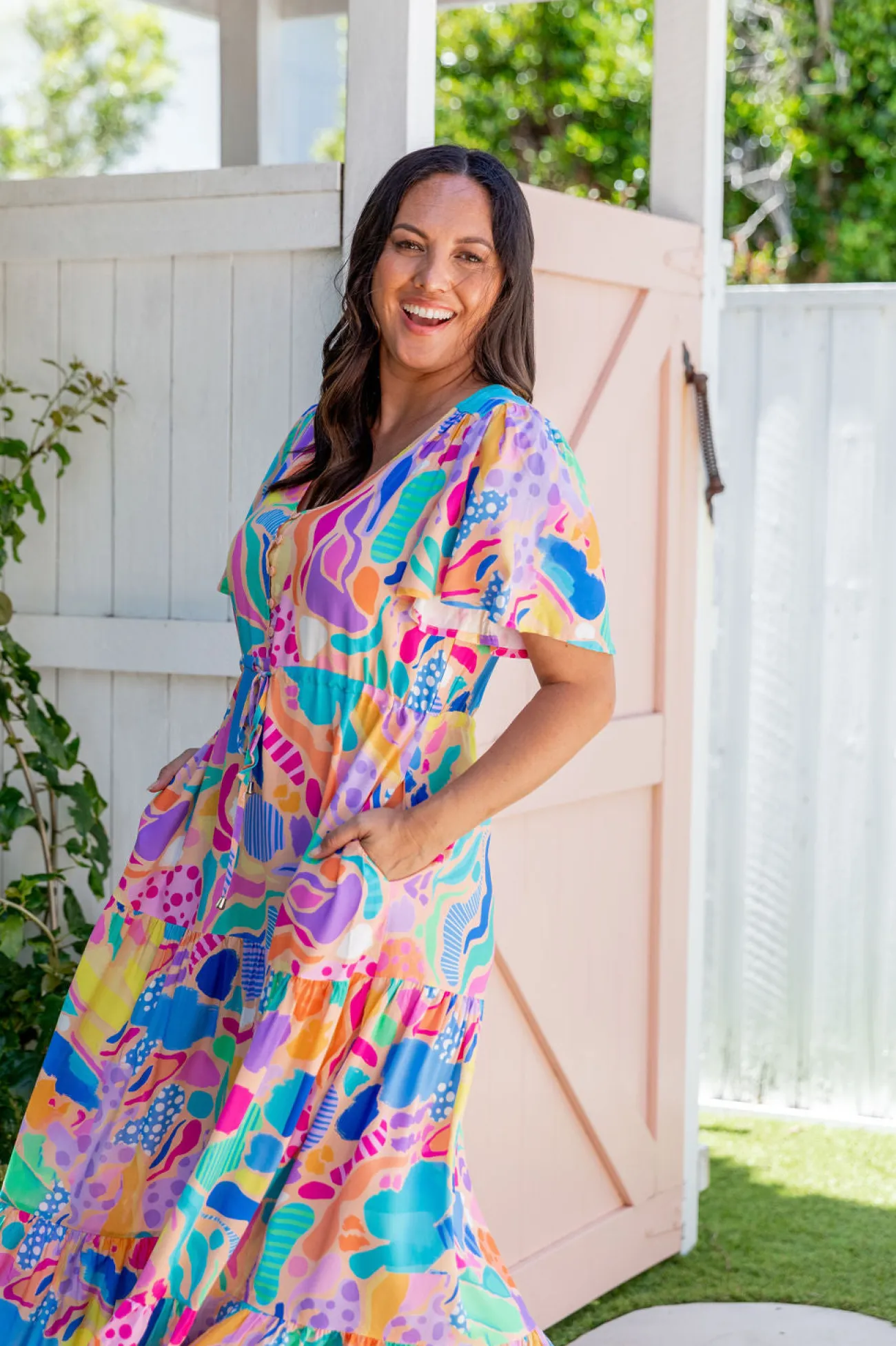 Proud Poppy Clothing Bonnie Dress in Peachy Keen by Kasey Rainbow New