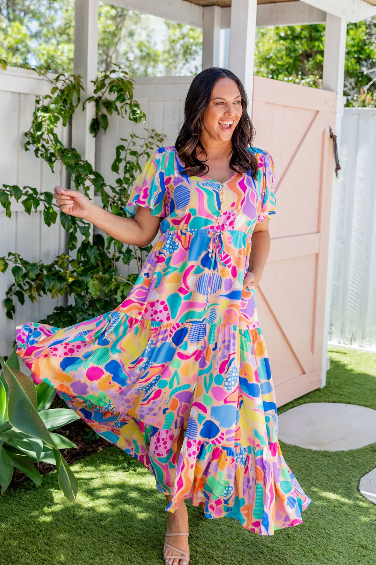 Proud Poppy Clothing Bonnie Dress in Peachy Keen by Kasey Rainbow New
