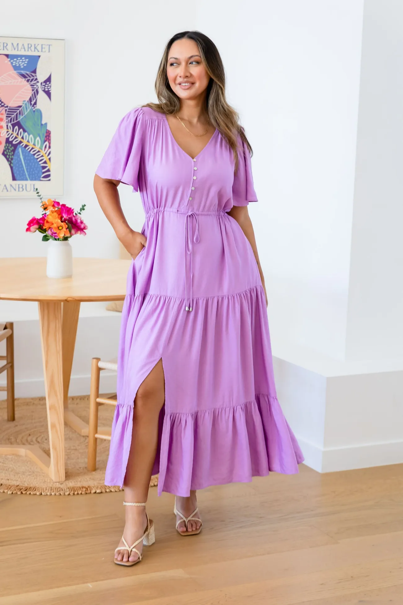Proud Poppy Clothing Bonnie Linen Blend Dress in Berry Fashion