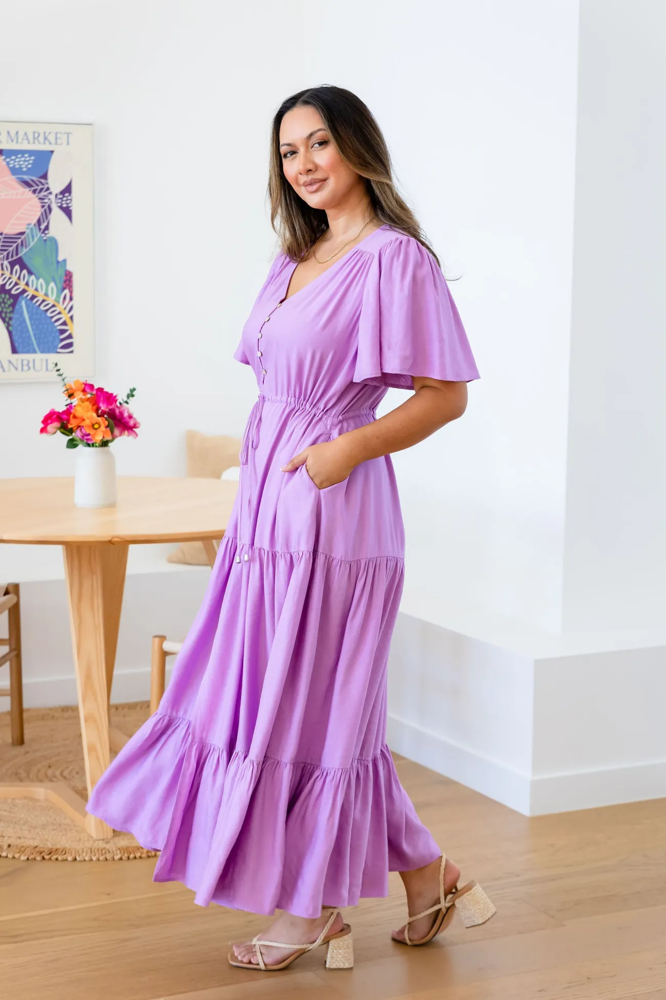 Proud Poppy Clothing Bonnie Linen Blend Dress in Berry Fashion