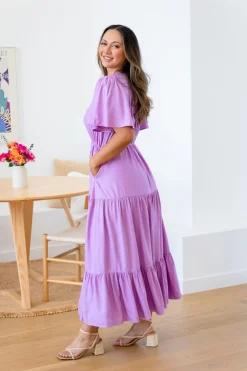 Proud Poppy Clothing Bonnie Linen Blend Dress in Berry Fashion