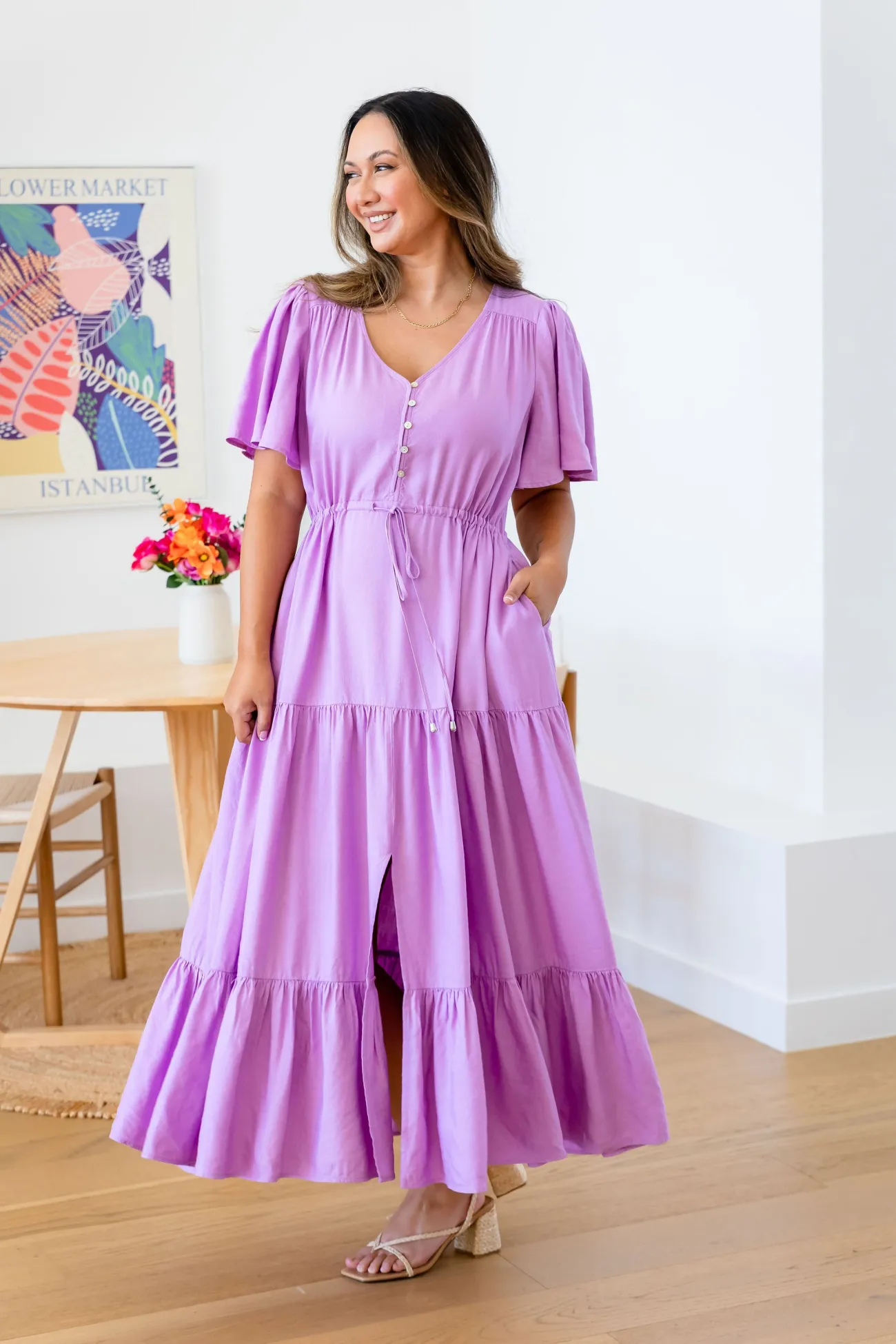 Proud Poppy Clothing Bonnie Linen Blend Dress in Berry Fashion