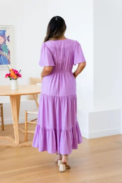Proud Poppy Clothing Bonnie Linen Blend Dress in Berry Fashion