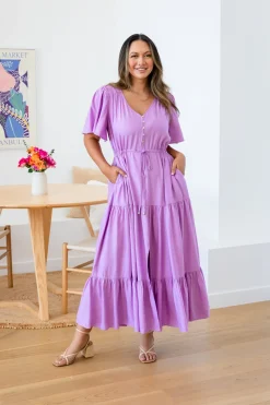 Proud Poppy Clothing Bonnie Linen Blend Dress in Berry Fashion