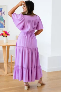 Proud Poppy Clothing Bonnie Linen Blend Dress in Berry Fashion