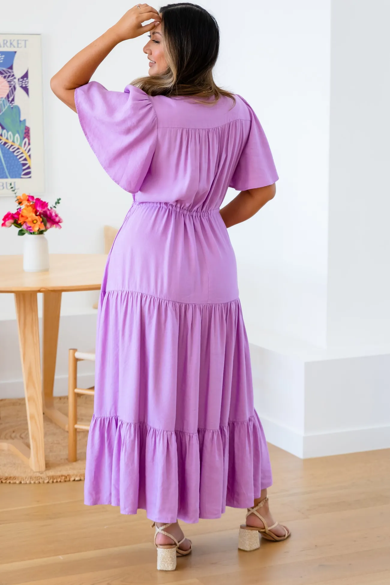 Proud Poppy Clothing Bonnie Linen Blend Dress in Berry Fashion