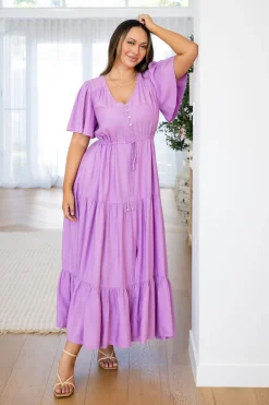 Proud Poppy Clothing Bonnie Linen Blend Dress in Berry Fashion