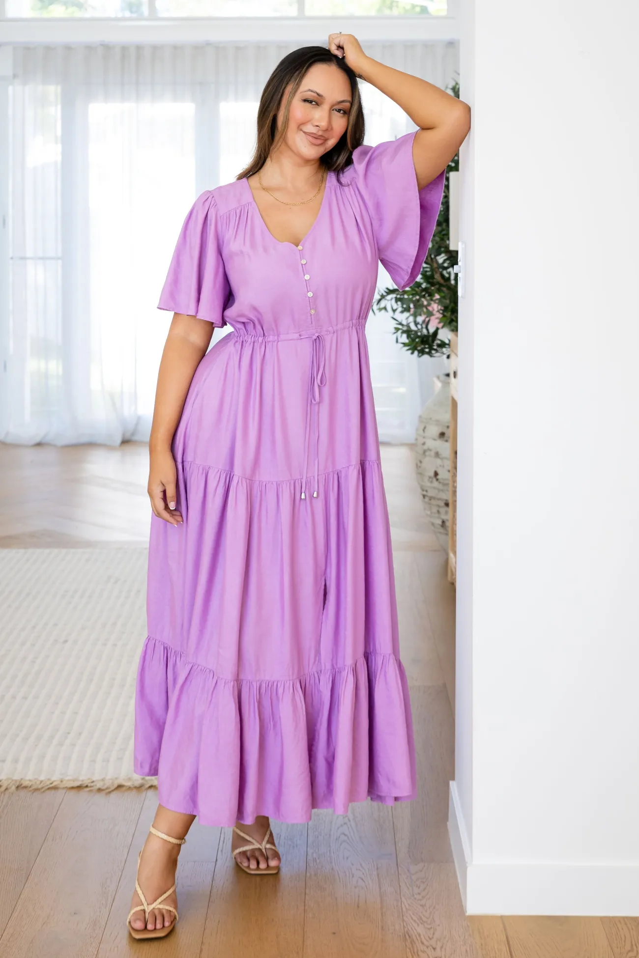 Proud Poppy Clothing Bonnie Linen Blend Dress in Berry Fashion
