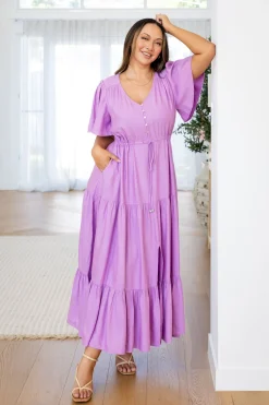 Proud Poppy Clothing Bonnie Linen Blend Dress in Berry Fashion