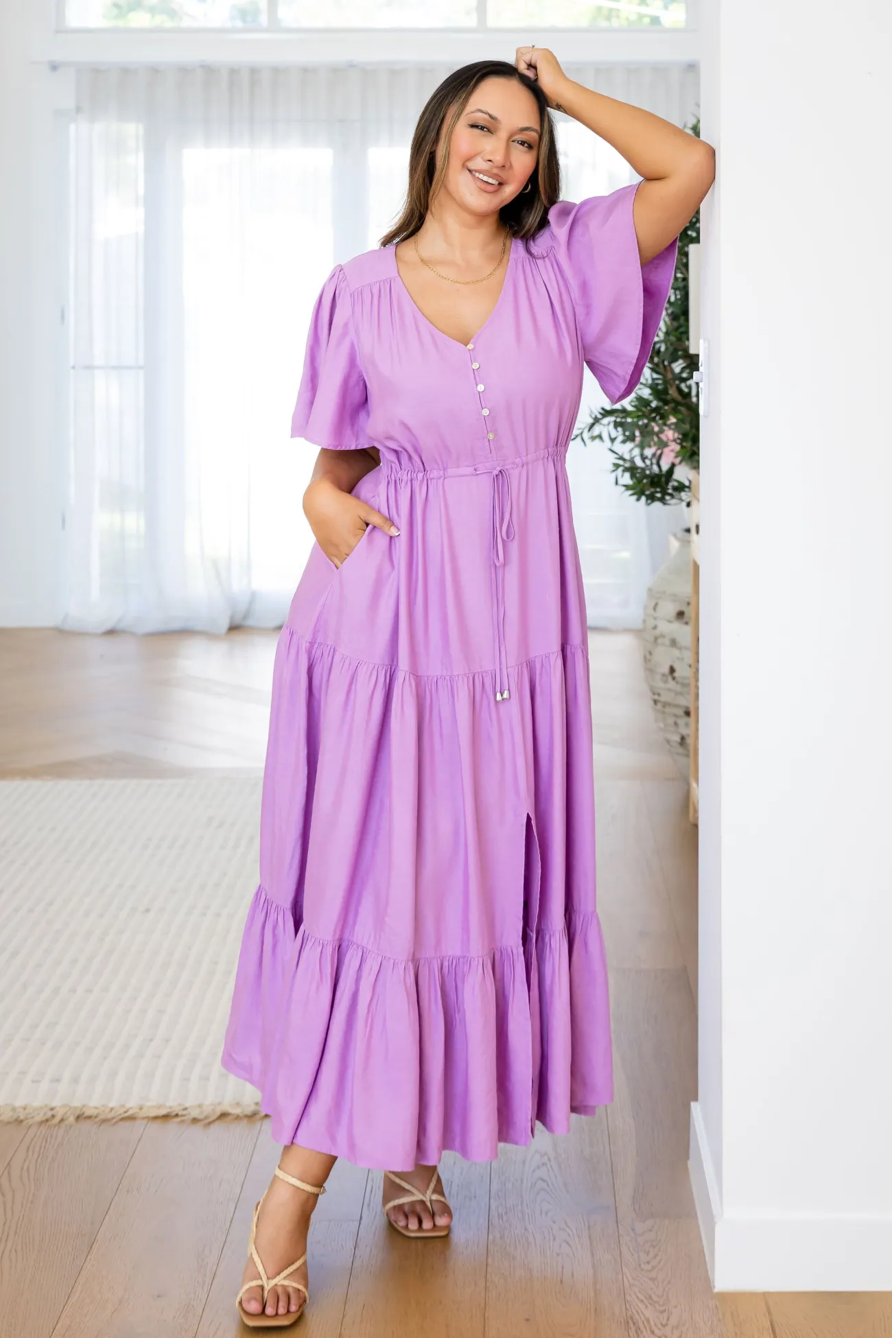 Proud Poppy Clothing Bonnie Linen Blend Dress in Berry Fashion