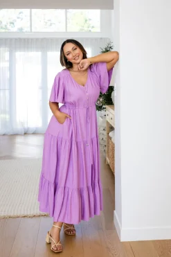 Proud Poppy Clothing Bonnie Linen Blend Dress in Berry Fashion