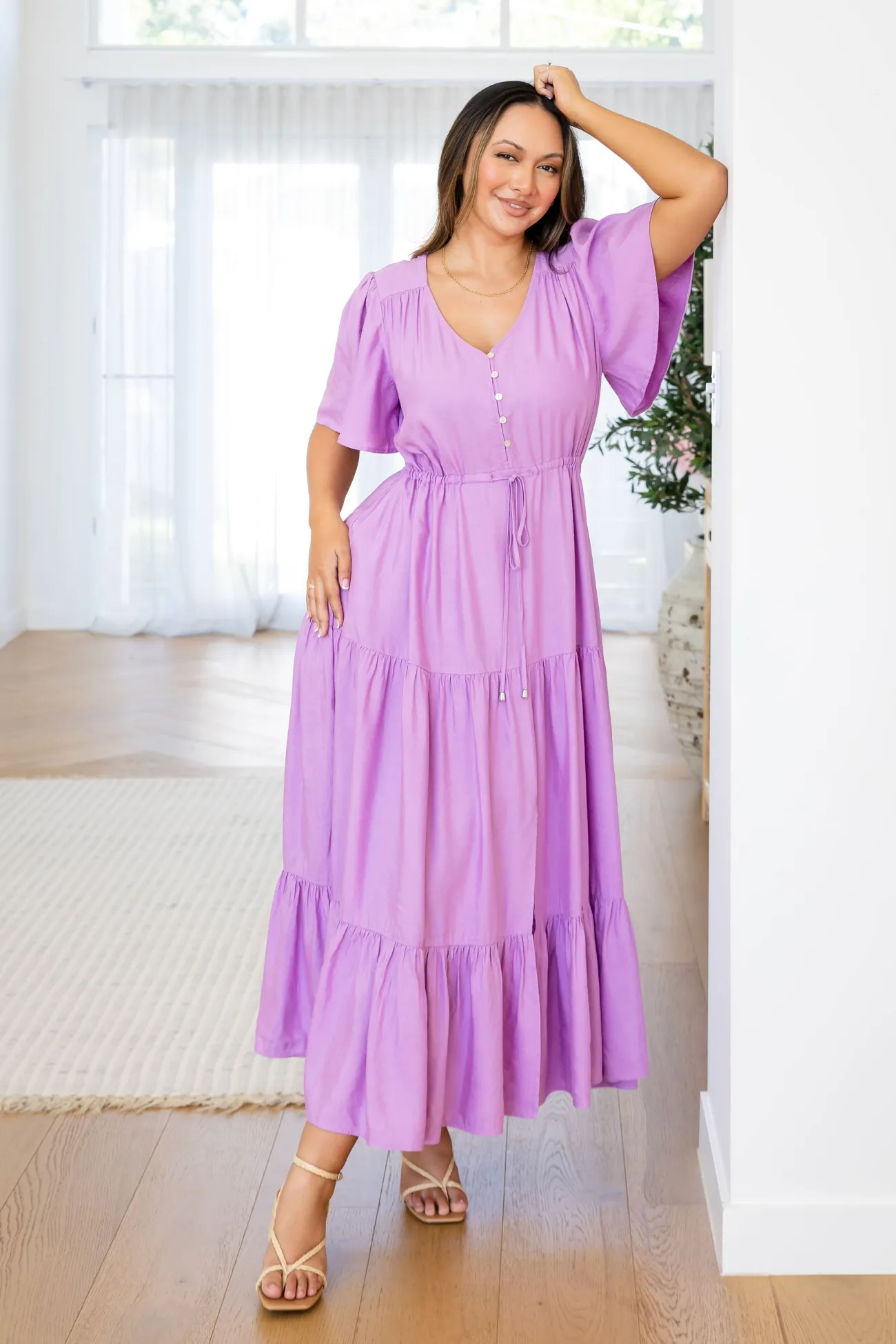 Proud Poppy Clothing Bonnie Linen Blend Dress in Berry Fashion