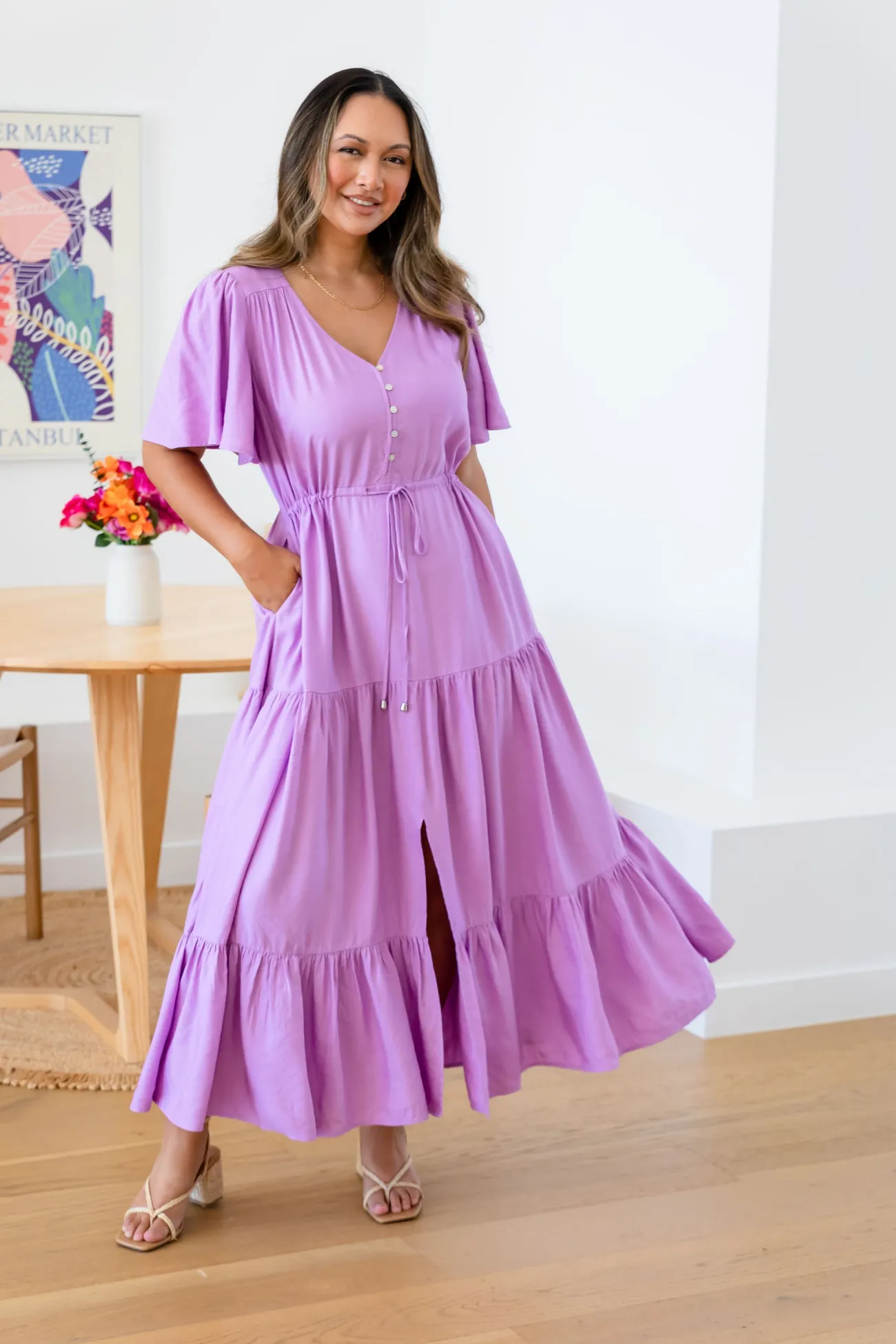 Proud Poppy Clothing Bonnie Linen Blend Dress in Berry Fashion