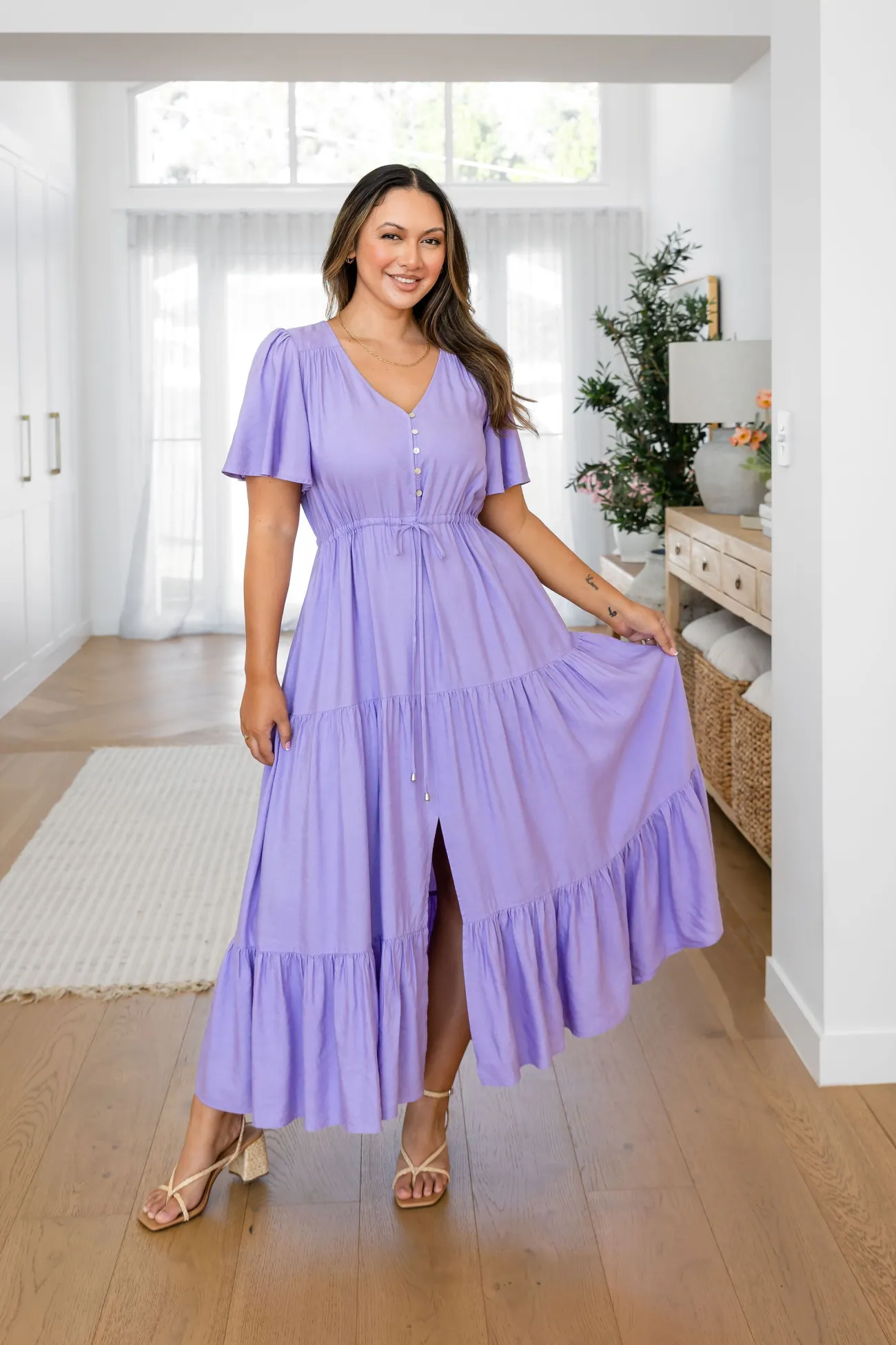 Proud Poppy Clothing Bonnie Linen Blend Maxi Dress in Lavender Best