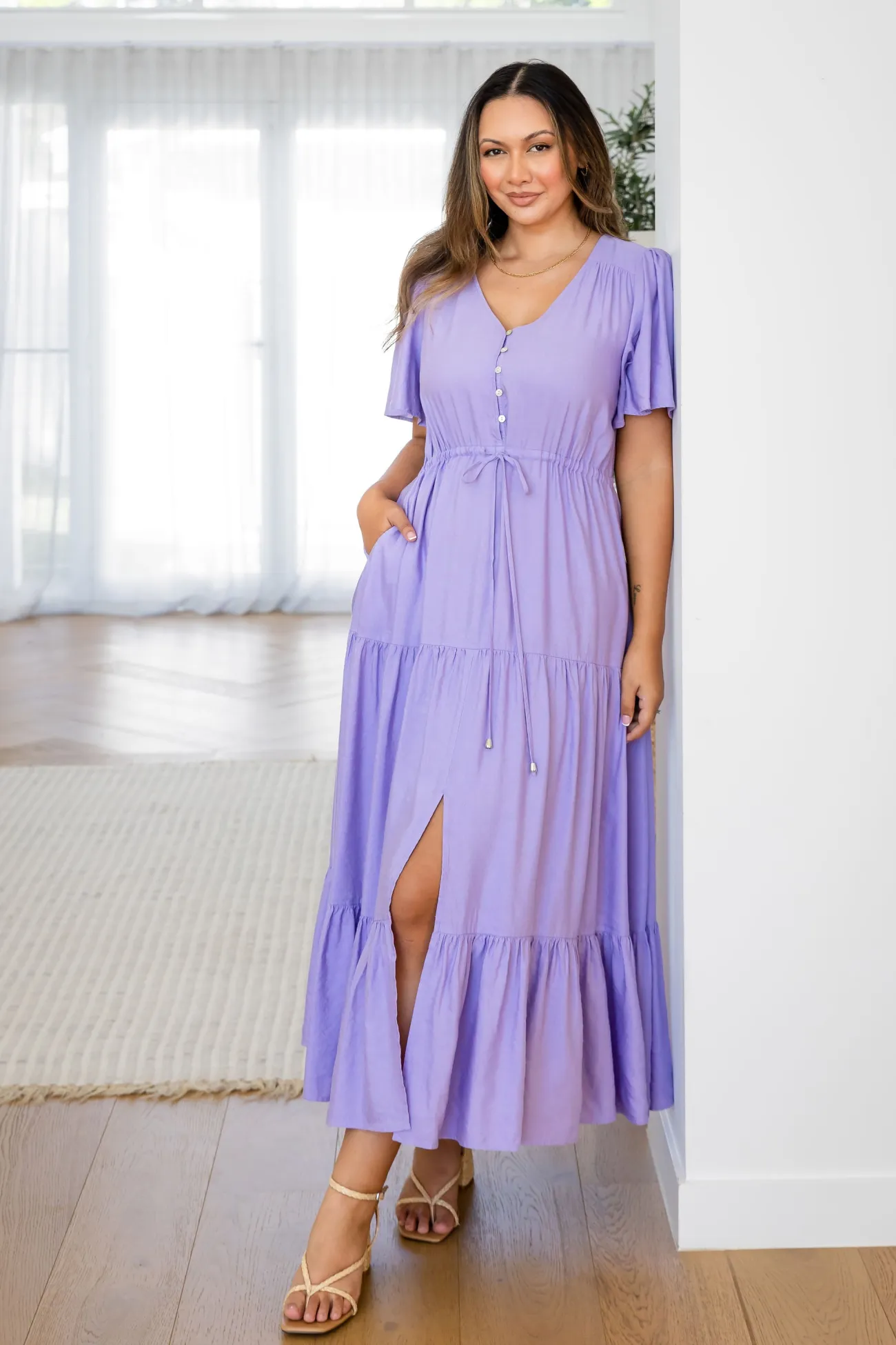 Proud Poppy Clothing Bonnie Linen Blend Maxi Dress in Lavender Best