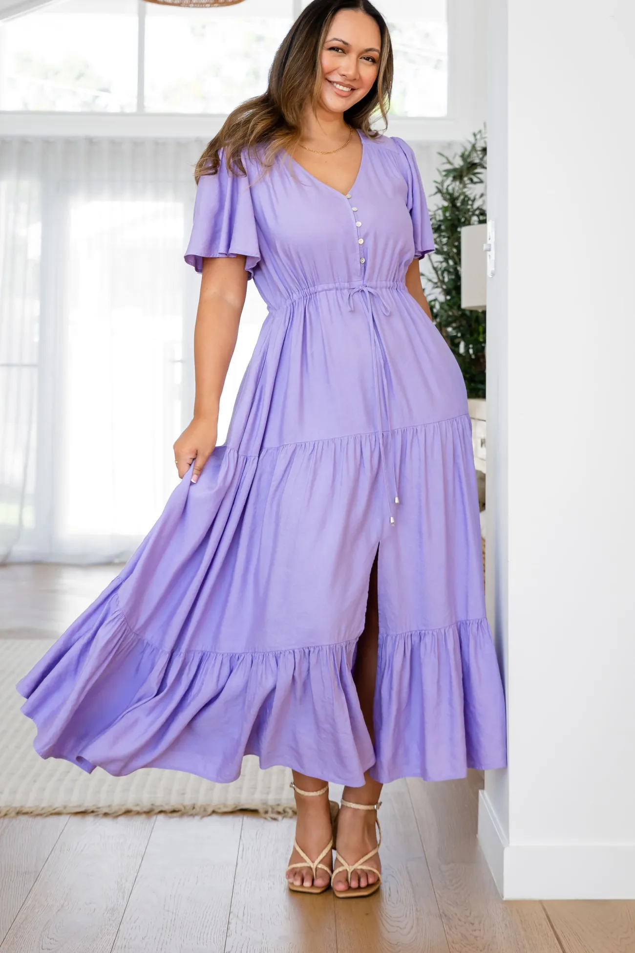 Proud Poppy Clothing Bonnie Linen Blend Maxi Dress in Lavender Best
