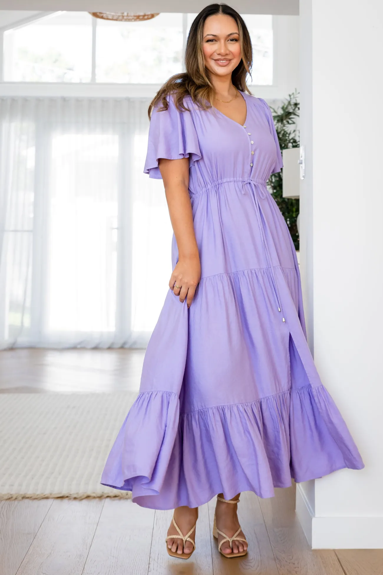 Proud Poppy Clothing Bonnie Linen Blend Maxi Dress in Lavender Best