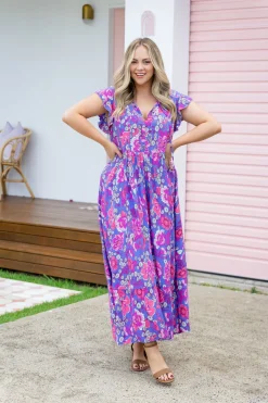 Proud Poppy Clothing Carmody Purple Floral Maxi Dress Clearance