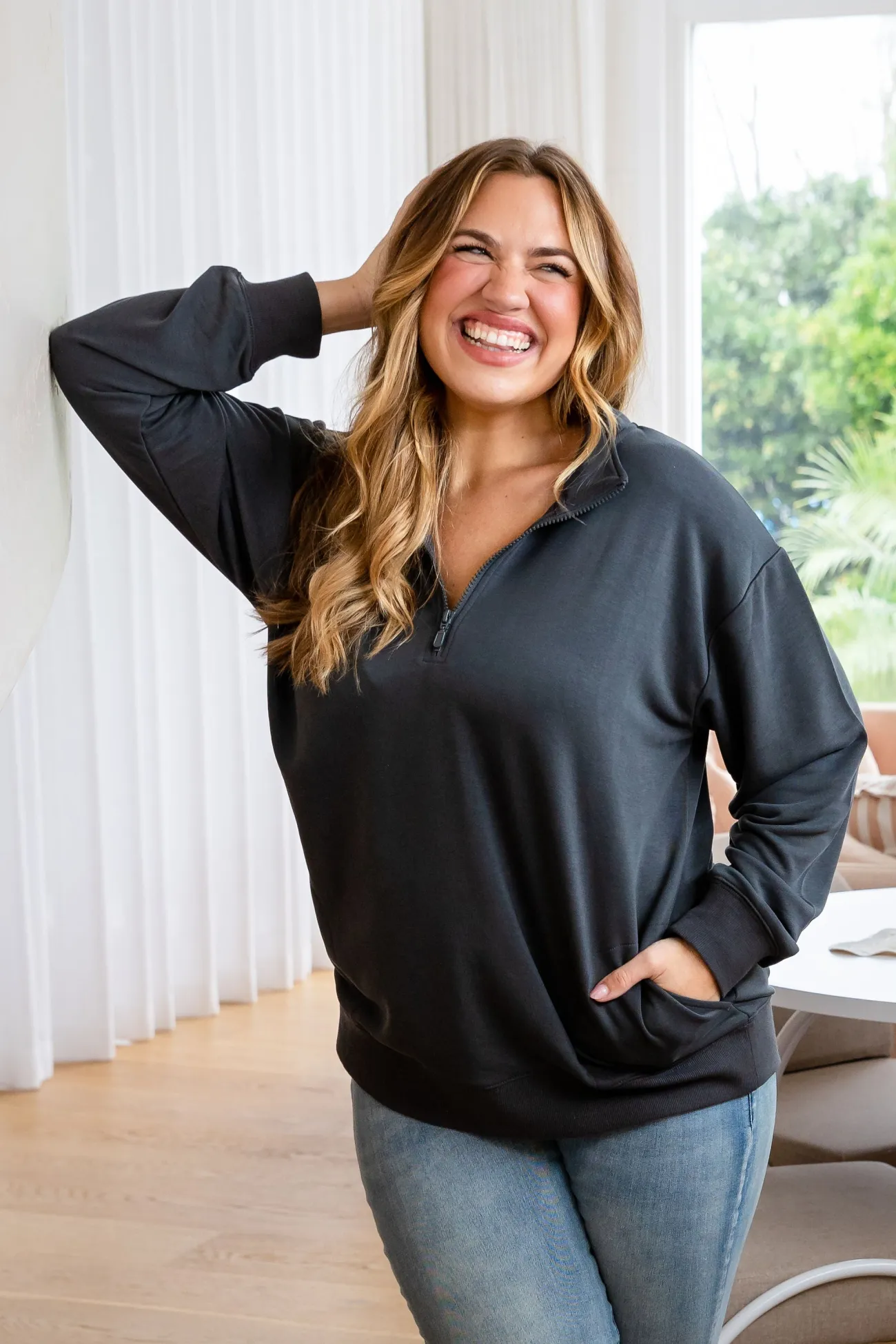 Proud Poppy Clothing Cassie Modal Blend Lounge Sweater in Shadow Online