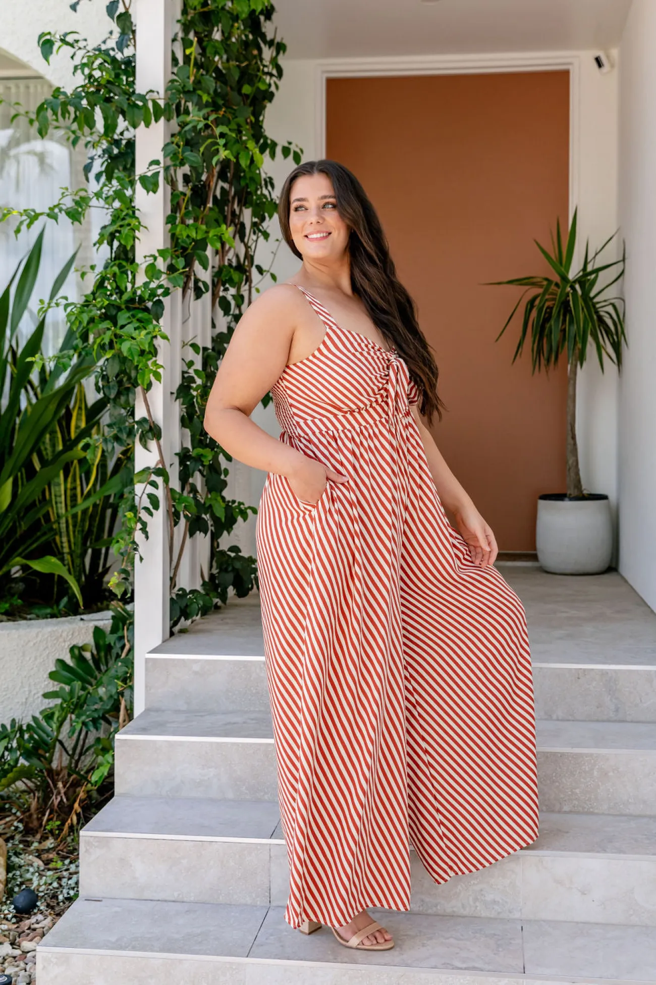 Proud Poppy Clothing Christina Jumpsuit in Candy Stripe Rust CandyStripeRust Clearance
